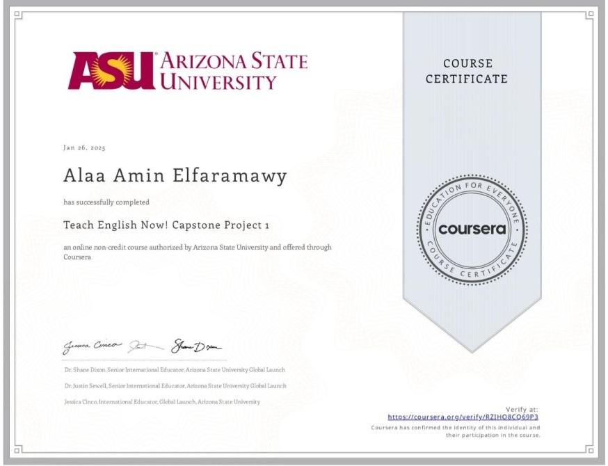 TESOL Professional Certificate - Arizona State University